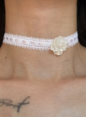 [楼哈哈]复古超仙少女白色蕾丝花朵choker颈带度假风项链女配饰