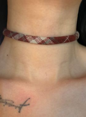 [楼哈哈]巴恩风英伦格子红棕色布艺短款choker项圈秋冬百搭锁骨链