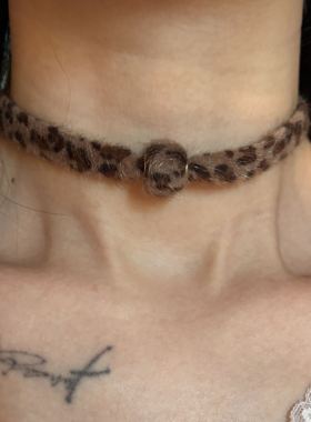 [楼哈哈]复古豹纹毛绒绒项链短款choker颈带y2k辣妹甜酷锁骨链