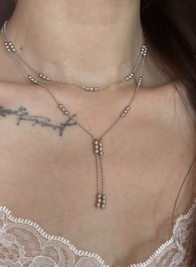 [楼哈哈]小众金属冷淡风y字形圆珠项链锁骨链choker高级感颈链女