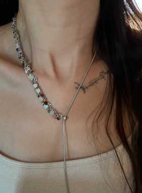 [楼哈哈]ins冷淡风可抽拉调节项链银色爱心麦穗高级感锁骨链颈链