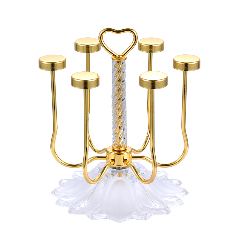 不锈钢旋转水杯杯子架子轻奢杯架倒挂茶杯酒杯收纳架欧式带托盘6 - 图3