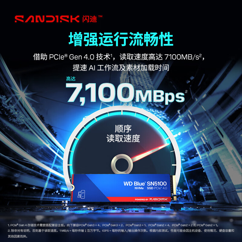 WD西部数据SN5000/SN5100 NVMe PCIe4.0西数1T/2TB M2固态硬盘SSD - 图1