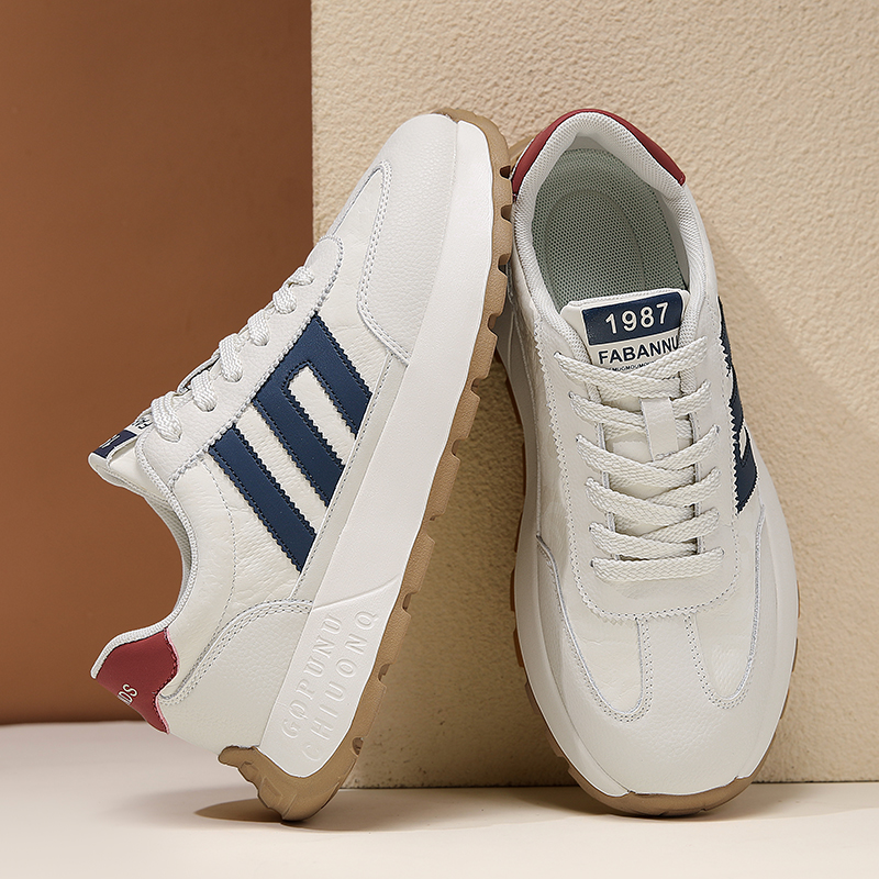 阿甘男鞋2025秋季新款潮百搭透气轻便德训男士厚底增高休闲运动鞋 - 图0