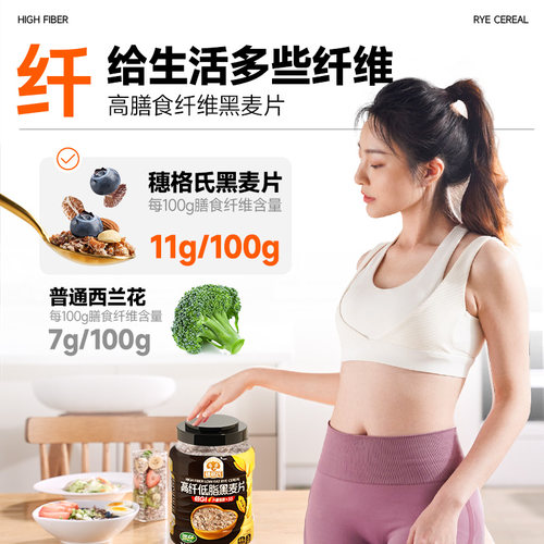 【橙姐同款麦片】穗格氏黑麦片低脂无糖精低GI燕麦即食冲饮健身餐 - 图3