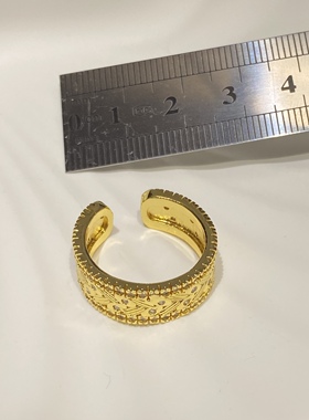 新中式复古金秋麦穗戒指新款气质vintager中古可调节金色食指环