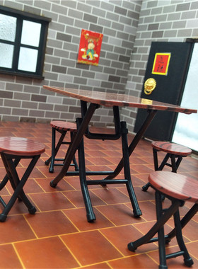 复古折叠桌椅娃娃屋迷你桌子微缩食玩家具袖珍工艺品真煮厨房方桌