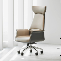 Office Owner Chair Body Ergonomics High Back Chair Upscale Light Lavish Manager President Aluminum Alloy Feet Genuine Leather Chair