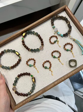 新中式天然绿发晶沉香方块翡翠葫芦多宝成品手链手串s925银镶配件