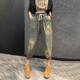 Fat mm plus size casual suits new personalized fashion hooded loose printed short-sleeved jeans nine-point two-piece set