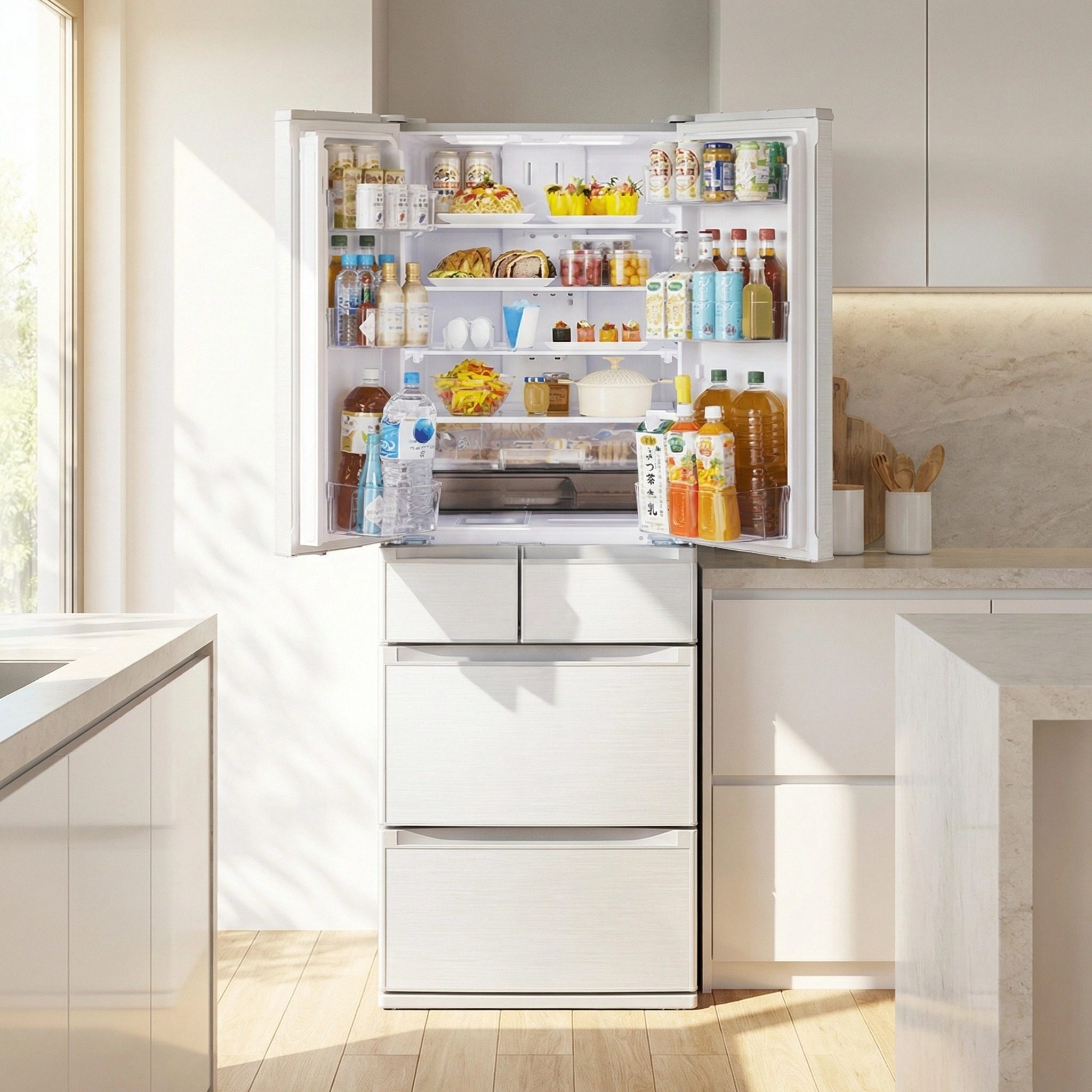 日本直邮三菱26年新款540升法式六门电冰箱中间蔬菜室MR-JM54N,淘宝优惠券,粉丝福利购,淘宝优惠卷