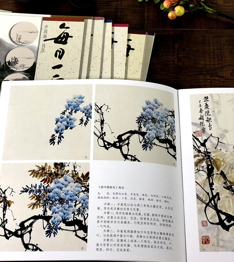 【单本可选】每日一画系列 中国画技法 牡丹/紫藤/青绿山水/浅绛山水 国画技法自学入门基础教程教材 工笔画花鸟山水写意临摹画册