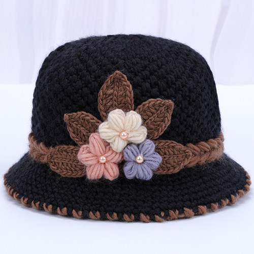 中老年妈妈帽子女冬天加绒厚保暖帽老人针织毛线帽奶奶老太太棉帽 - 图1