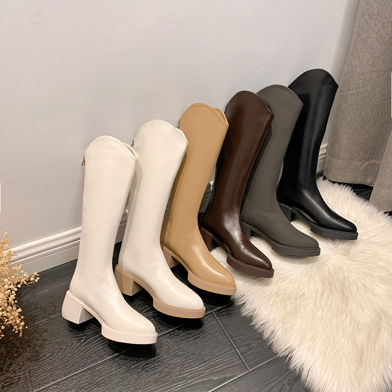 靴子女长筒靴2025新款西部牛仔靴复古粗跟尖头骑士靴不过膝长靴女,淘宝优惠券,粉丝福利购,淘宝优惠卷