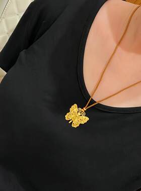 珐琅彩古法中式黄金色项链毛衣链