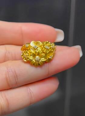 黄金色立体繁花戒指女款