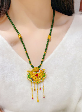 新中式沙金点钻珐琅彩流苏毛衣链