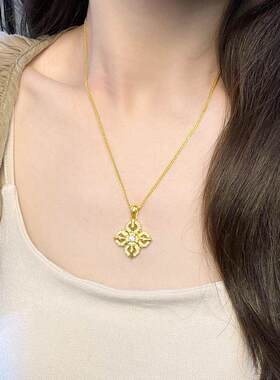 黄金色十字金刚杵项链满钻镶嵌