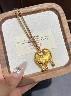 新中式百福项链长命锁吊坠锁包