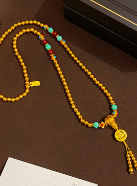 三圈手串莲花三通绿松玛瑙手炼女