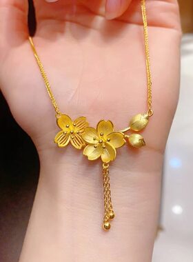 彷真黄金色双生花项炼高级精致