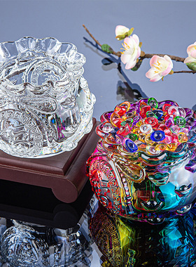 白水晶黄水晶聚宝盆摆件琉璃元宝金黄色家居桌面正财开财库开业