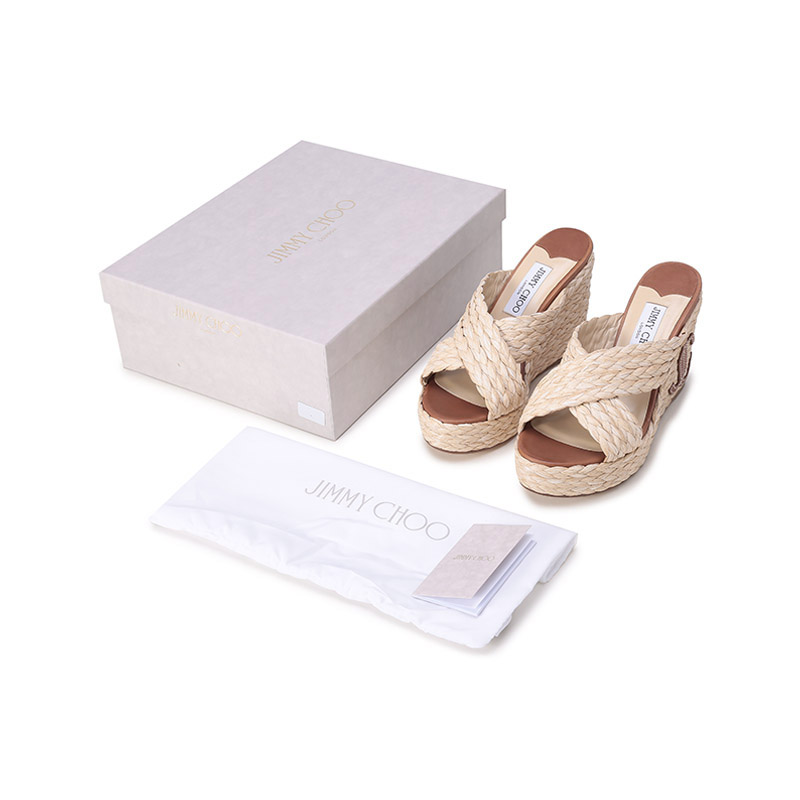 JIMMY CHOO 女士编织坡跟厚底凉鞋拖鞋JC字母图案 DOVINA 100 ZTF - 图3