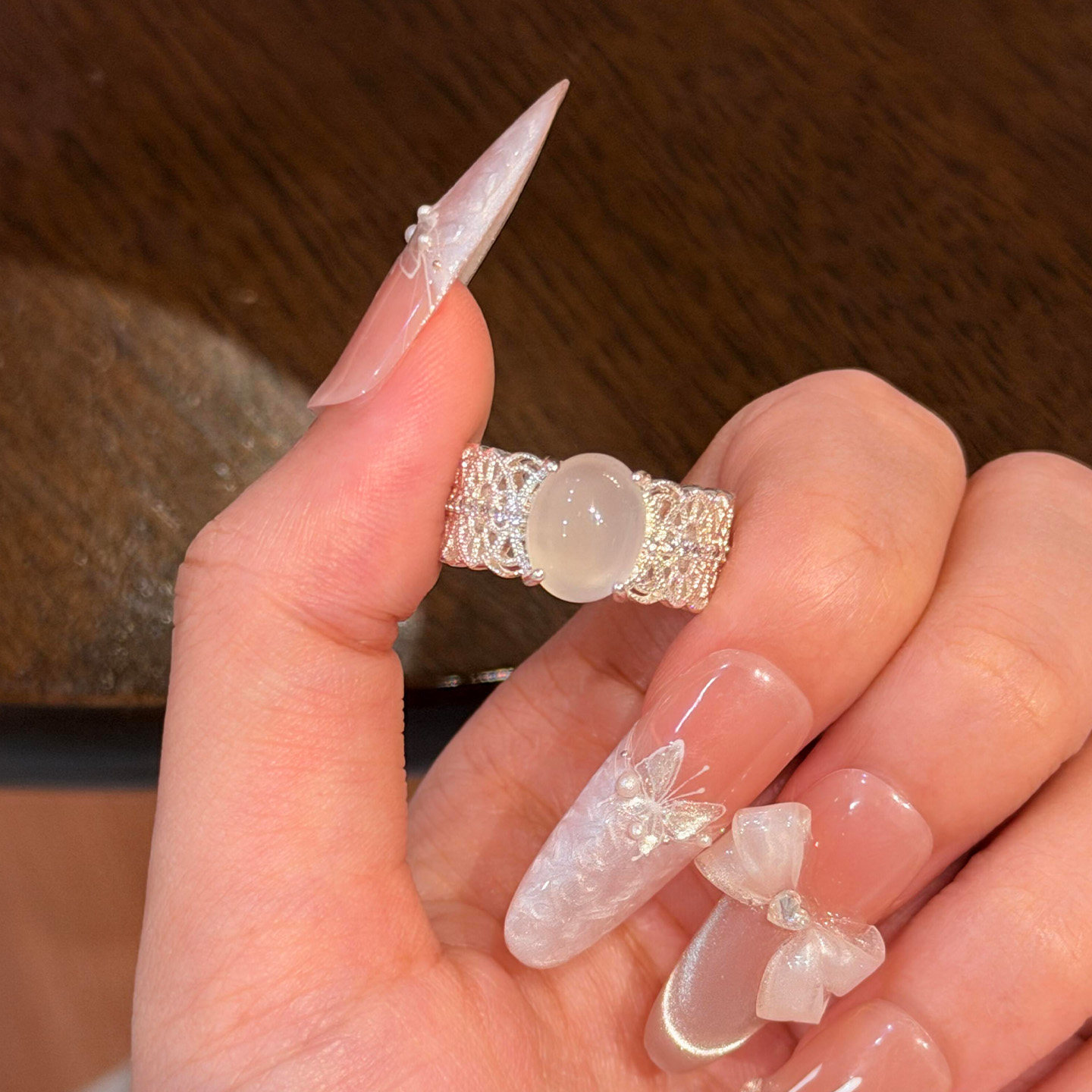 Lace clear ring for women, light luxury and high-end Korean style gentle adjustable index finger ring niche unique cool ring