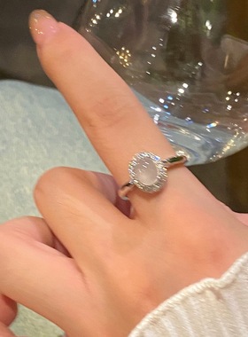 轻奢气质高级感白玉髓戒指女小众设计开口指环精致可调节食指戒