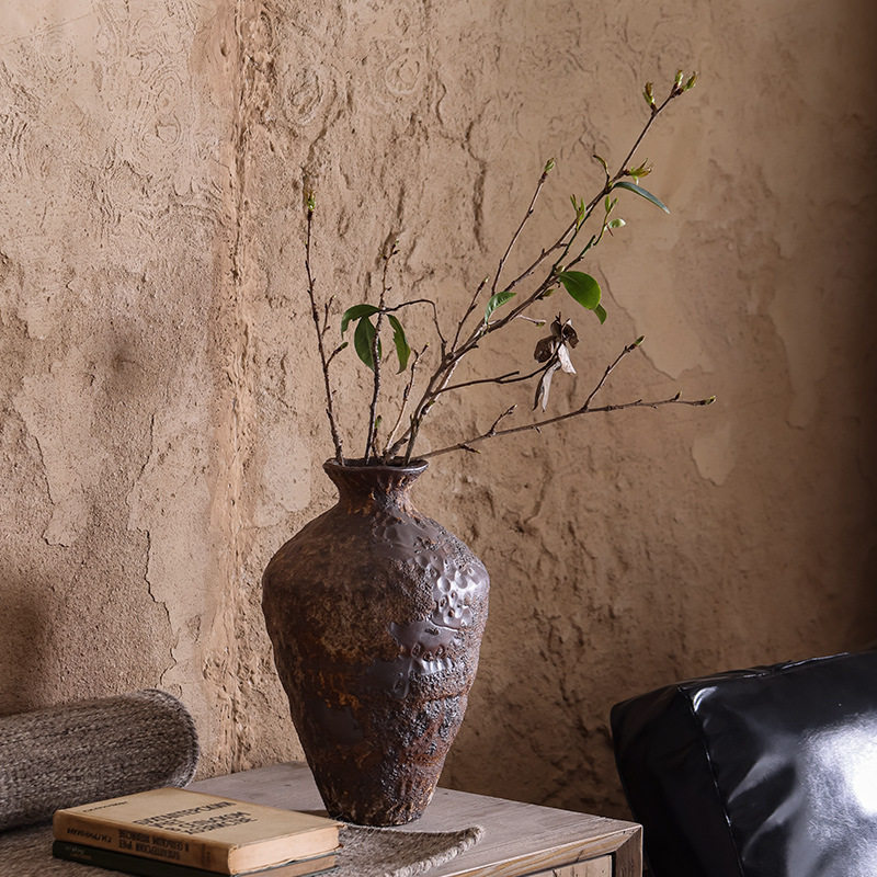 景德镇陶瓷侘寂风花瓶摆件复古怀旧粗陶陶罐手工民宿干花插花摆件,淘宝优惠券,粉丝福利购,淘宝优惠卷