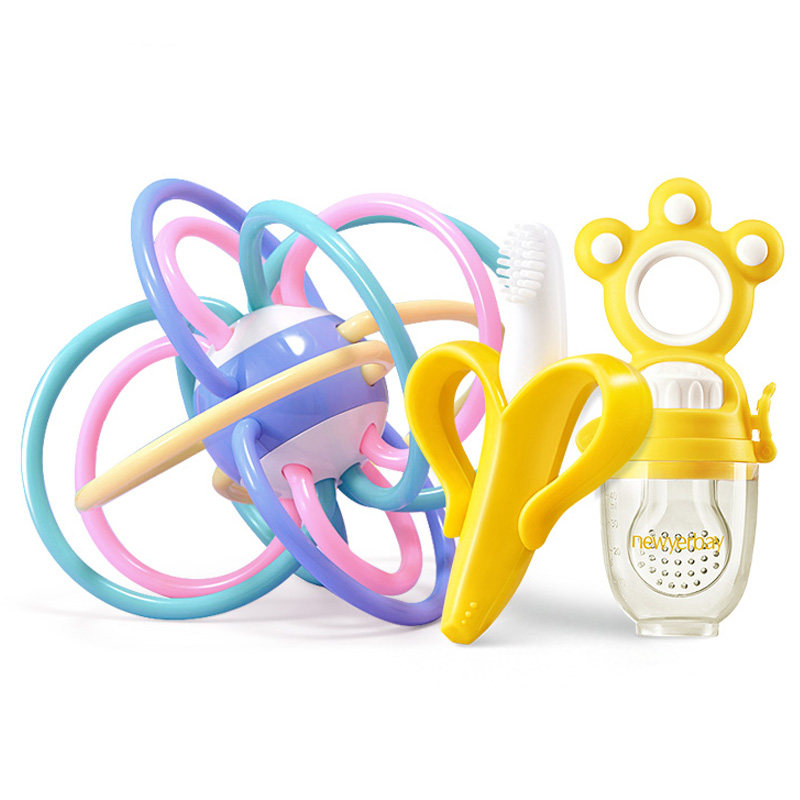 纽因贝婴儿磨牙棒咬咬曼哈顿手抓球宝宝牙胶乐可水煮硅胶摇铃玩具 实用礼物推荐 始料不及礼物网