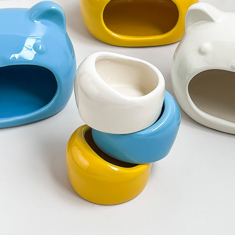 【盆底加深】简约风小宠生活食盆陶瓷饮水盆仓鼠饭碗防飞溅食盒,淘宝优惠券,粉丝福利购,淘宝优惠卷