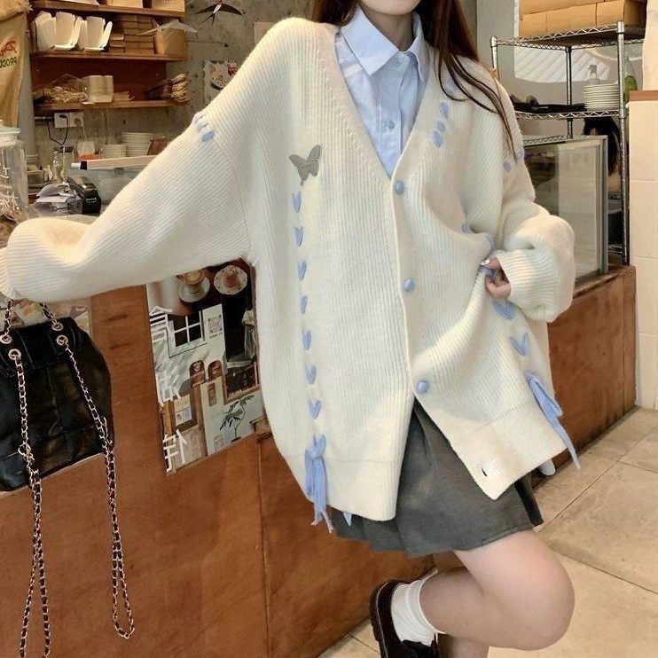 日韩穿绳奶软糯毛衣女秋冬新款宽松慵懒风蝴蝶结时尚针织开衫,淘宝优惠券,粉丝福利购,淘宝优惠卷