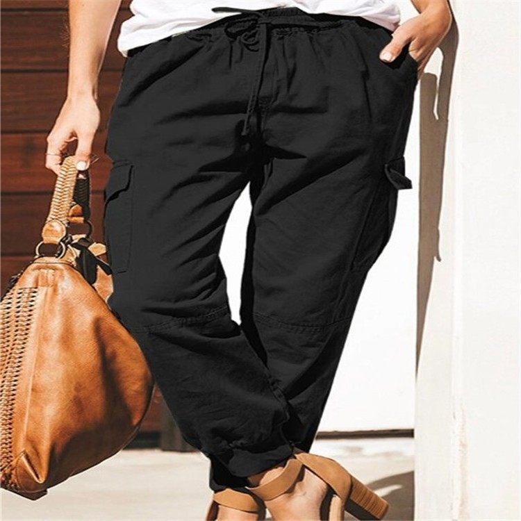 欧美独立站女装纯色休闲时尚口袋工装长裤,淘宝优惠券,粉丝福利购,淘宝优惠卷