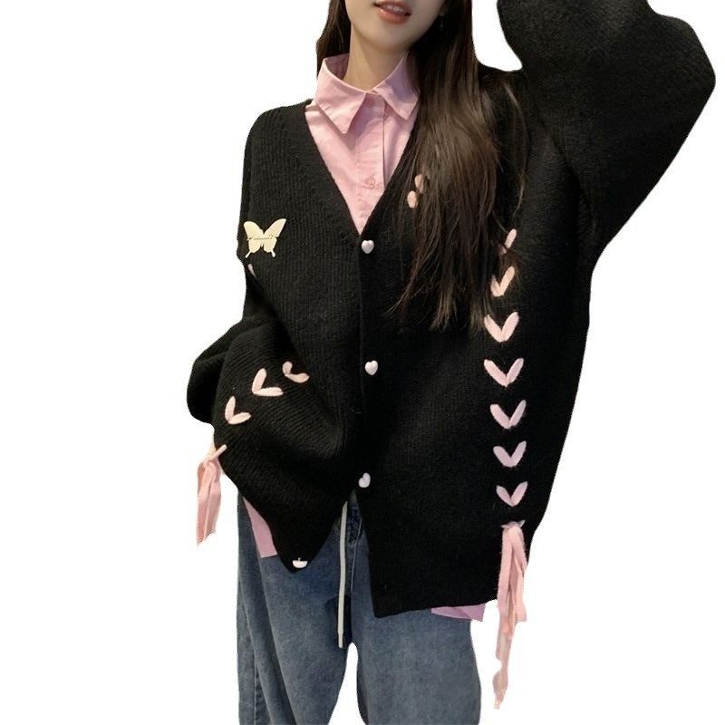 日韩穿绳奶软糯毛衣女秋冬新款宽松慵懒风蝴蝶结时尚针织开衫,淘宝优惠券,粉丝福利购,淘宝优惠卷