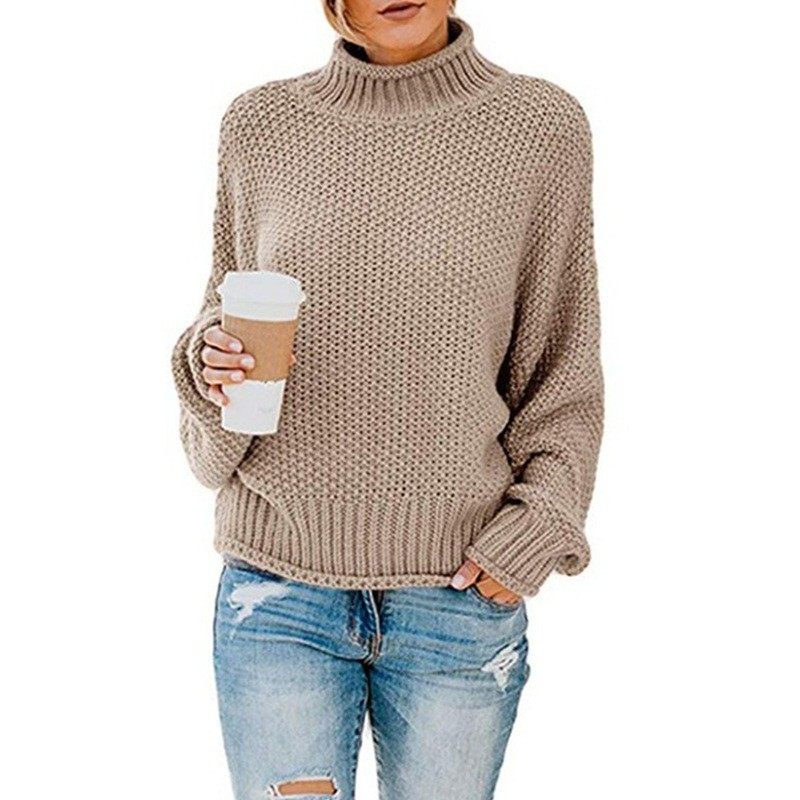 亚马逊爆款毛衣女秋冬新款宽松高领套头衫跨境欧美大码毛衣女,淘宝优惠券,粉丝福利购,淘宝优惠卷