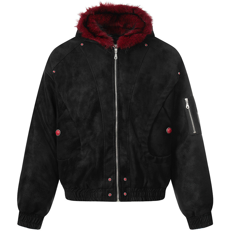 OV原创美式复古座山雕毛领连帽棉服女冬季宽松PU皮加厚棉衣外套男,淘宝优惠券,粉丝福利购,淘宝优惠卷