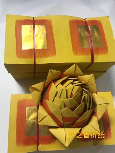 潮汕双连大金手工折纸折各种大莲花有教程一捆470张左右 - 图0