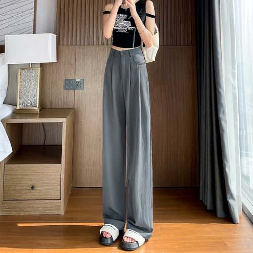 山本裤女夏季2025新款垂感宽松慵懒风休闲防晒凉凉冰丝西装阔腿裤 - 图2