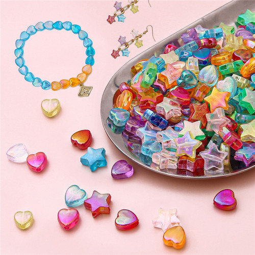 亚克力镀彩五角星桃心珠 手工diy制作串珠材料包手链创意饰品配件 - 图0