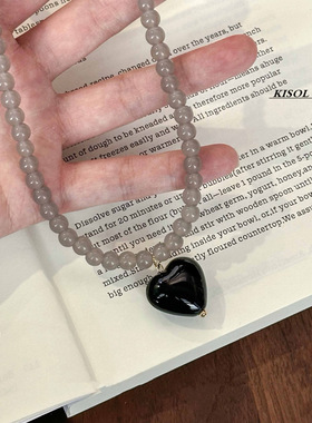 KISOL博主同款黑爱心水晶锁骨链~