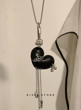 KISOL黑色爱心流苏星球项链颈链~