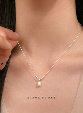 KISOL韩系冷淡风碎银子珍珠颈链~