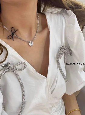 KISOL小众设计透明水晶爱心颈链~