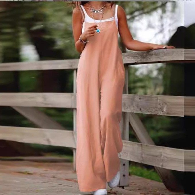 跨境欧美跨境时尚休闲新款女士口袋棉麻休闲吊带连衣裤,淘宝优惠券,粉丝福利购,淘宝优惠卷