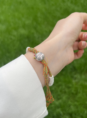 帕姆卡莱足银999纯银盘缠手链女