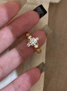 小红书爆款中古风月桂戒指女新款时尚轻奢金色叶子开口可调节指环