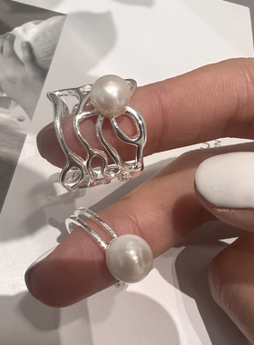 日韩S925纯银淡水珍珠戒指女