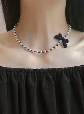 锁骨链其他纯银黑绳编织银珠女