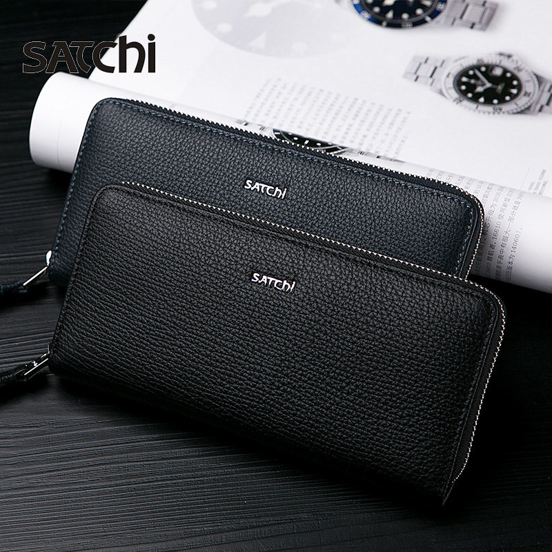 沙驰长款拉链真皮男包商务钱包 沙驰驰翔男士包袋